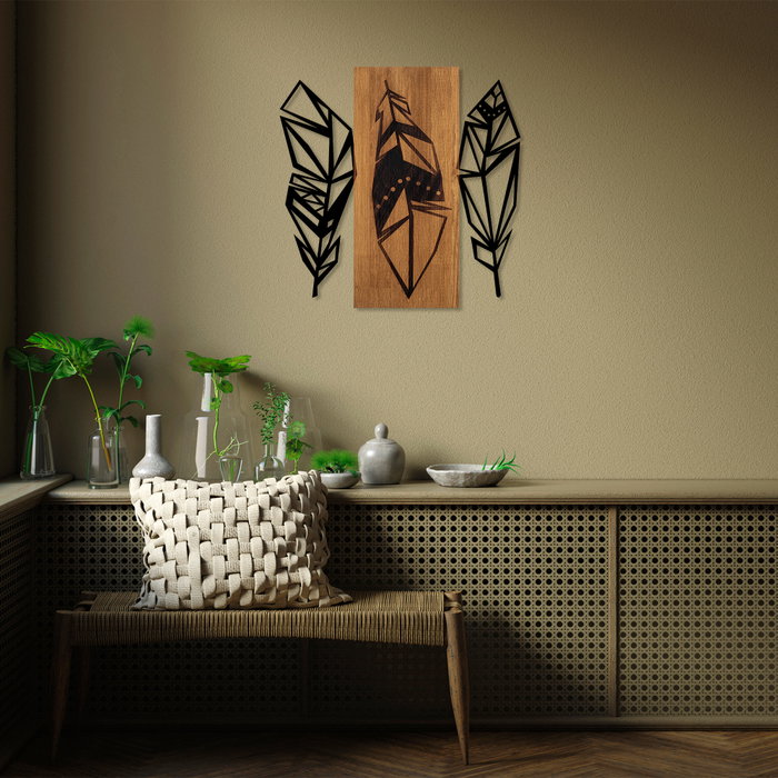 Wallity Leaves 2 Escultura de pared en nogal y negro